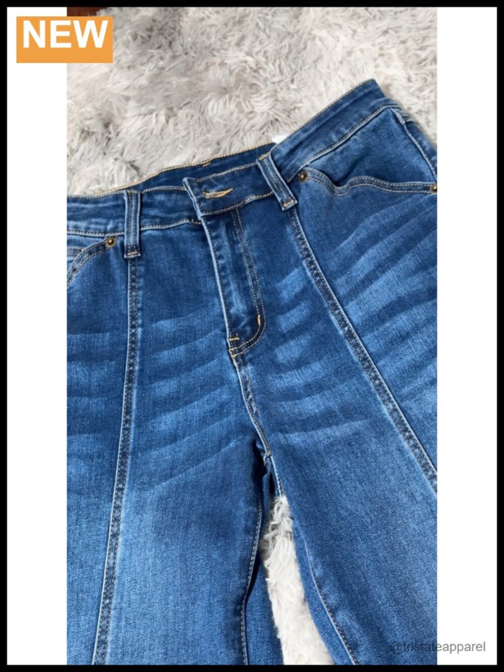 High Waisted Wide Leg Baggy Jeans with Pockets Front Seam Stretch Denim - Picture 6 of 6